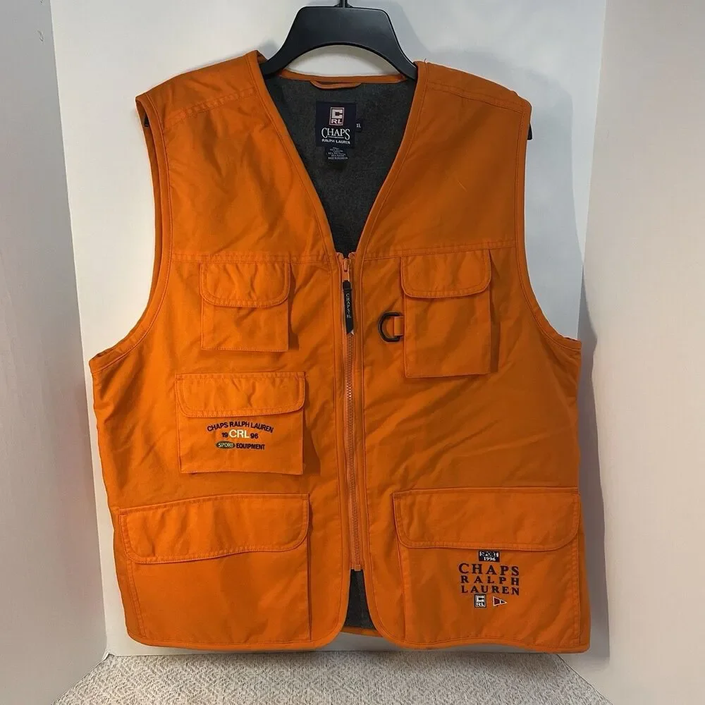 Chaps Ralph Lauren Mens XL Sport Hunting Fishing Vest Orange Reflective READ